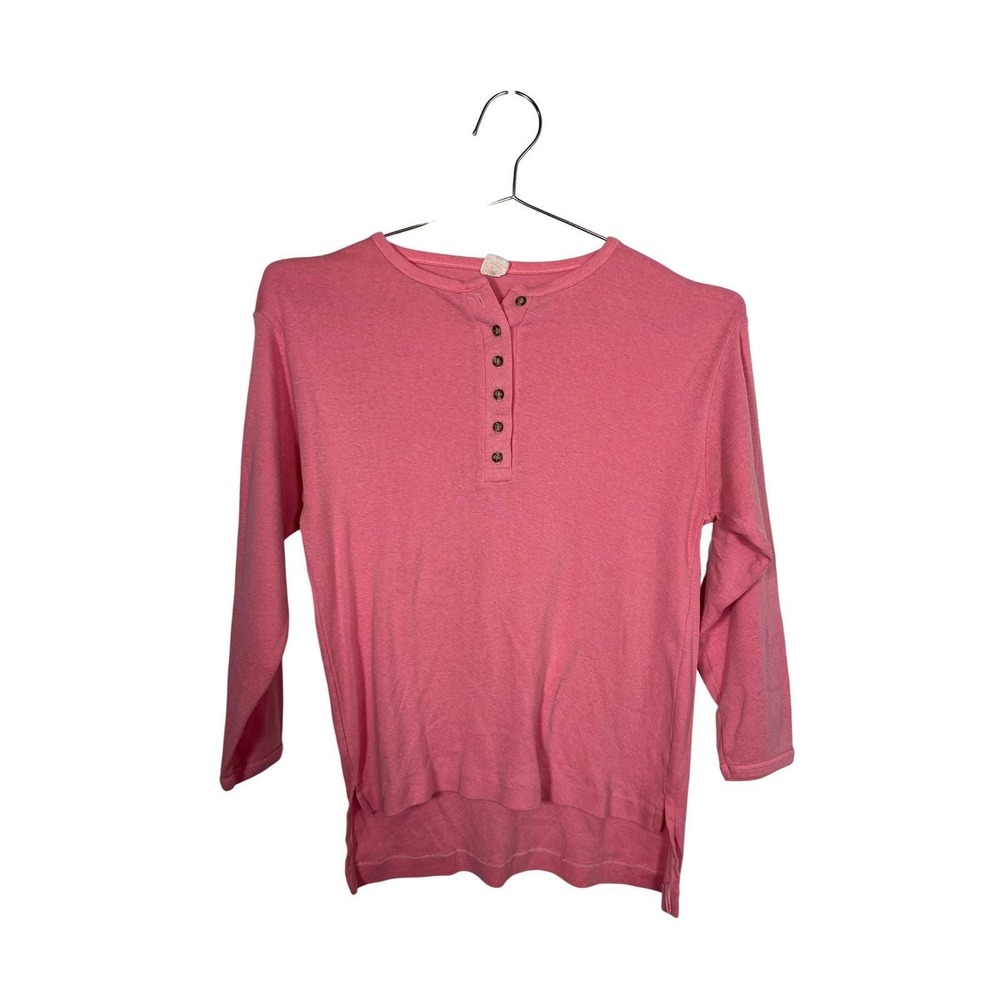 Vintage Pink Henley Long Sleeve Shirt Cotton Blend Made in Canada Preppy Large